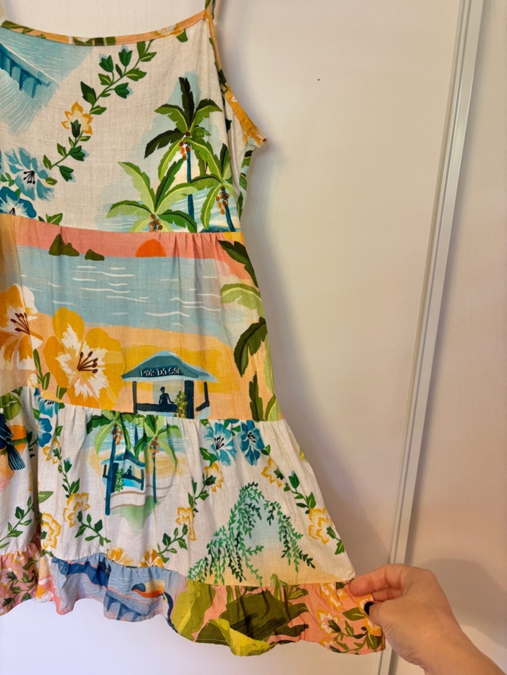 FARM Rio Floral Tropical Flowy Mini Dress Size Small Tiered Spaghetti Strap Boho - Picture 4 of 12